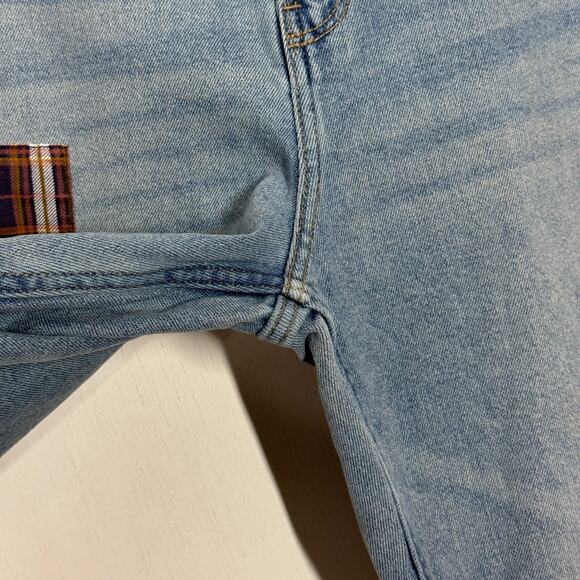 Hollister Ultra High Rise Dad Jeans Womens Size 31 Blue Denim Patchwork Stretch - Picture 7 of 9